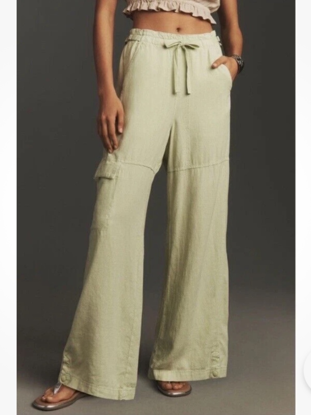 Pilcro By Anthropologie 808 Linen Blend Beach Cargo Pants XL Relaxed Wide-Leg